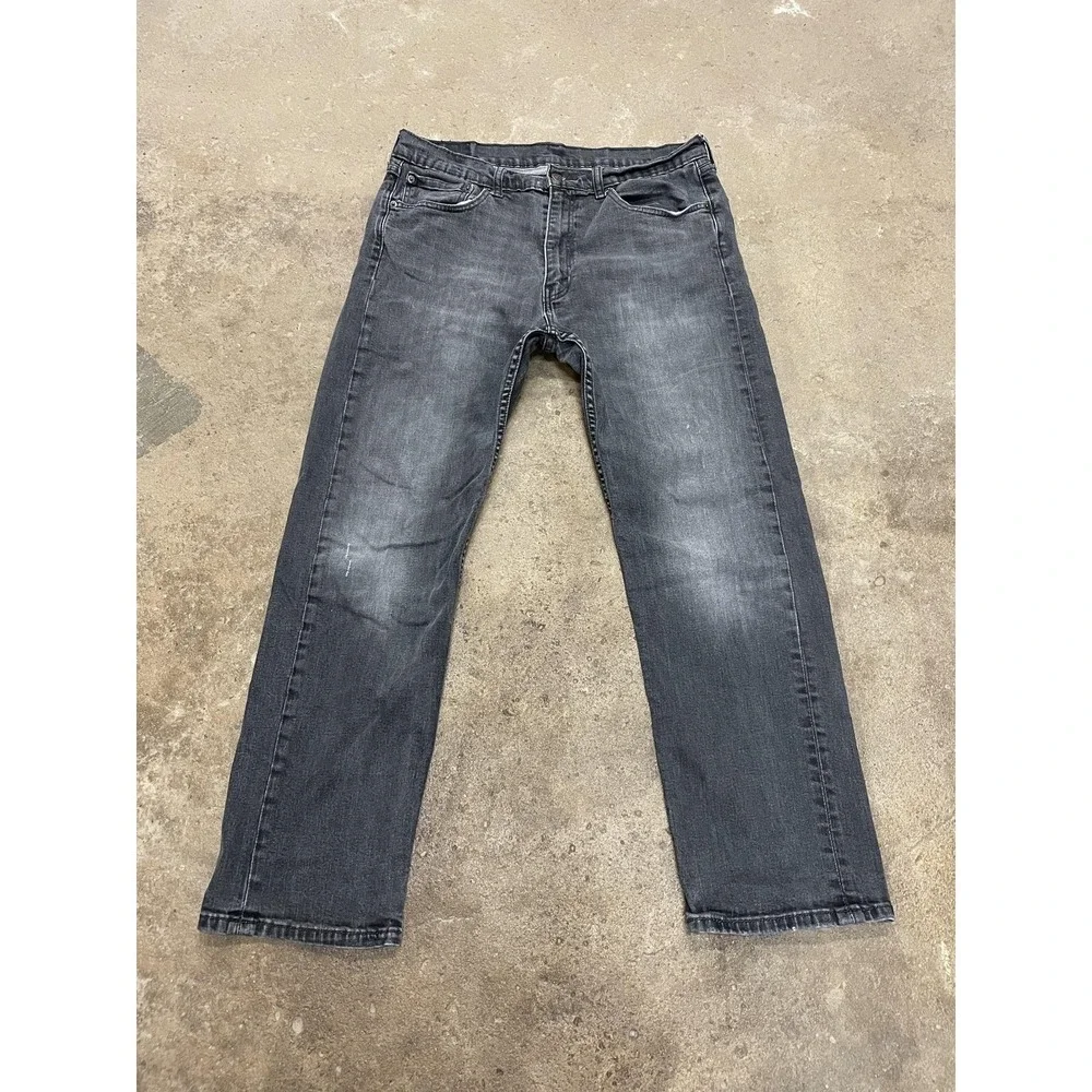 Levis 505 Jeans Mens 36x30 Gray Charcoal Stretch‎ Denim Straight Leg Zip Fly